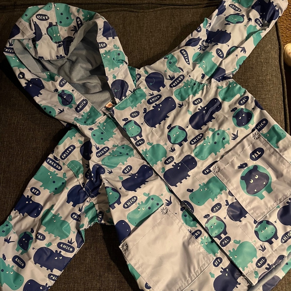 Baby raincoat - magnetic close, hippo print